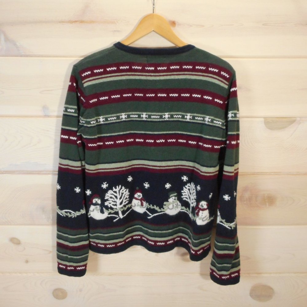 Christopher Banks Women's Size M Cardigan Sweater Full Zip Snowman Winter - Picture 3 of 8